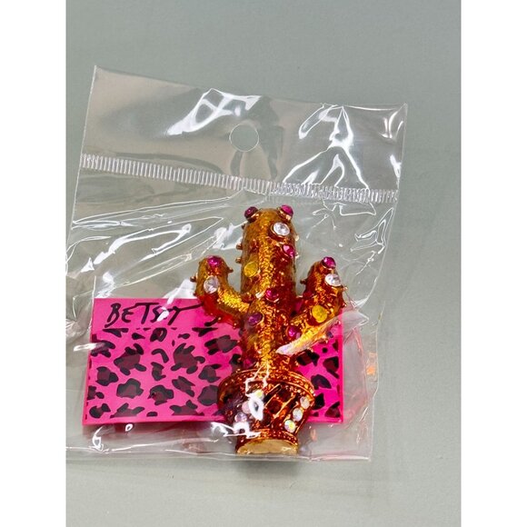 Betsy Johnson Gold Cactus Brooch With Rhinestones In Sealed Packaging - Picture 2 of 6